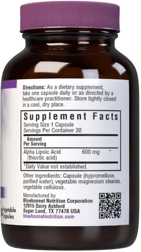 Miniatura 2 de BlueBonnet Ácido alfa lipoico de 600 mg – Potente suplemento antioxidante de apoyo nervioso para mujeres y hombres – Sin OMG, vegano, Kosher – Sin