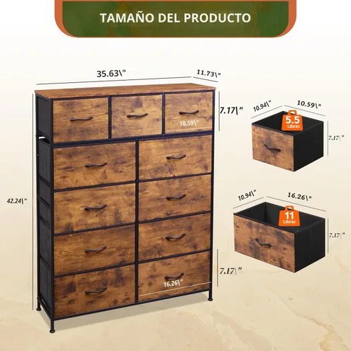 Miniatura 3 de WLIVE Cómoda alta para dormitorio, torre de almacenamiento de aparadores de tela, cómoda y cómoda con 11 cajones, armario de almacenamiento