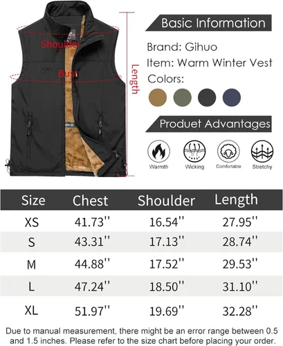 Miniatura 7 de Gihuo Chaleco de forro polar con forro de sherpa para hombre, chaleco de pesca de invierno para viajes