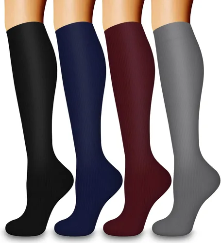 Bluemaple Paquete de 4 calcetines de compresión para mujeres y hombres, el mejor apoyo para médicos, correr, enfermería, atletismo