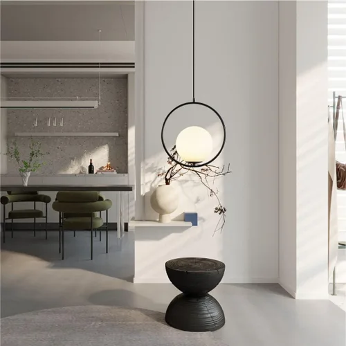 Miniatura 3 de KCO Iluminación moderna de globo de vidrio esmerilado, lámpara colgante de 1 luz grande globo colgante lámpara colgante de bola ajustable para isla
