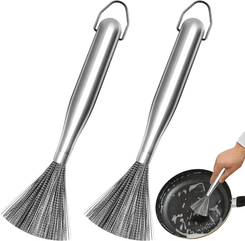 2 cepillos para ollas de acero inoxidable 304, herramientas de limpieza de metales fáciles de limpiar, adecuados para eliminar manchas de cocina, 2