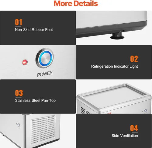 Miniatura 6 de VEVOR Máquina de helado frito, 12.6" x 8.5", 120 W, máquina para hacer rollos de helado salteado con compresor y 2 raspadores, para hacer rollos