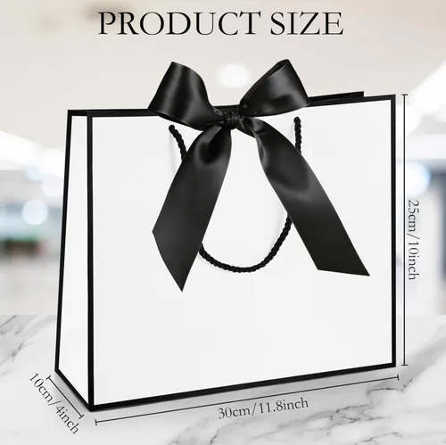 Miniatura 2 de Silkfly 12 bolsas de regalo con asas para dama de honor, 12 x 10 x 4 pulgadas, elegantes bolsas de regalo de bienvenida de boda con lazo para Blanco