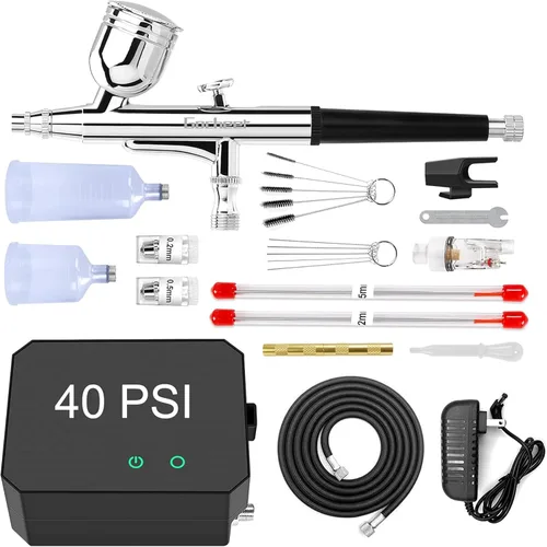 Kit de Aerógrafo Gocheer con Compresor de Aire, 40 48 PSI de Alta Presión, Pincel de Aire sin Obstrucciones con Boquilla de 0.2/0.3/0.5mm/Juegos de