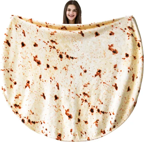 Miniatura 15 de Vessia Manta con estampado de pizza, manta redonda realista y divertida de comida para adultos y niños, 300GSM, novedosa manta de pizza Pepperoni