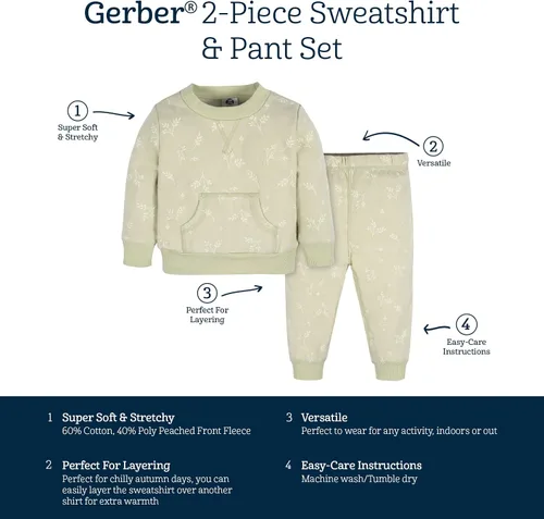 Miniatura 6 de Gerber Conjunto de sudadera y pantalón deportivo de forro polar de 2 piezas para bebé niña