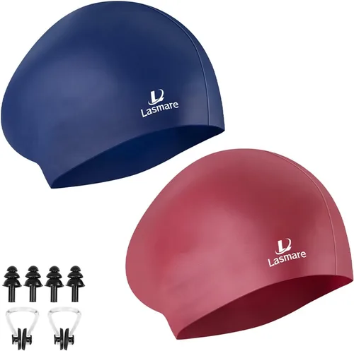 Miniatura 8 de Long Hair Swim Cap for Women 2 Pack, Silicone Swimming Caps for Unisex Adult Women Men with Ear Plugs & Nose Clip Set, Waterproof Adult Swim Hats