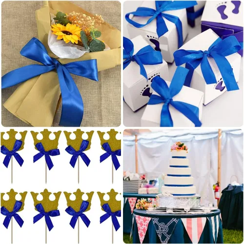 Miniatura 2 de Cinta azul de 1-1/2 pulgadas x 25 yardas, cinta de seda de satén azul real para envolver regalos, fabricación de lazos para el cabello, ramos