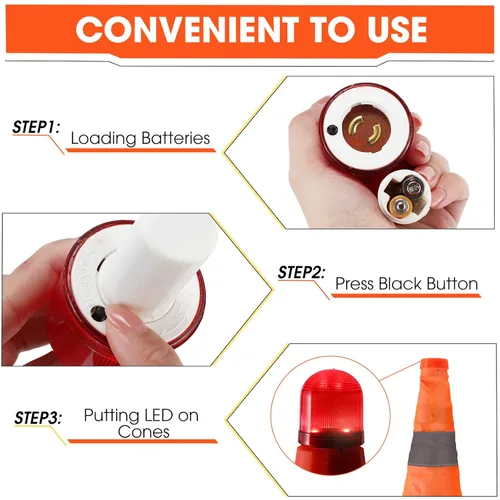 Miniatura 5 de Paterr Paquete de 12 conos de tráfico plegables con luz LED, conos de estacionamiento extensibles multiusos, conos de seguridad con collar
