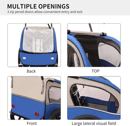 Miniatura 4 de Remolque y cochecito de bicicleta para niños de 2 asientos, remolque de bicicleta y cochecito 2 en 1 para 2 niños, plegable con rueda delantera