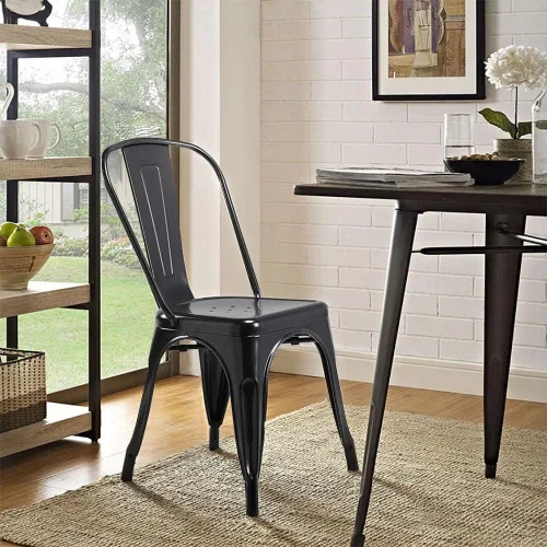 Miniatura 9 de Topeakmart Juego de 4 sillas de comedor de metal con respaldo alto, sillas industriales negras para interiores y exteriores, elegante comedor