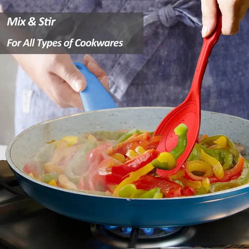 Miniatura 7 de Cuchara de cocina grande de silicona, juego de cuchara sólida antiadherente con perno profundo y marca de medición para mezclar, servir, escurrir