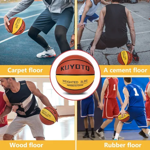 Miniatura 4 de KUYOTQ 3LBS/3.3LBS/2.2LBS Weighted Heavy Training Basketball 29.5/28.5" in and Outdoor Improving Handling Dribbling Passing Rebounding Skill marrón