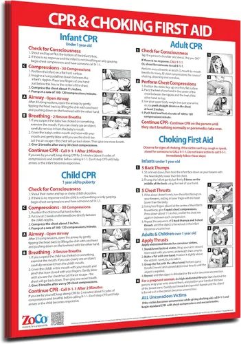 Miniatura 8 de ZOCO - Póster de RCP y asfixia (paquete de 2) - Instrucciones de maniobra Heimlich e instrucciones de primeros auxilios para bebés, niños y adultos