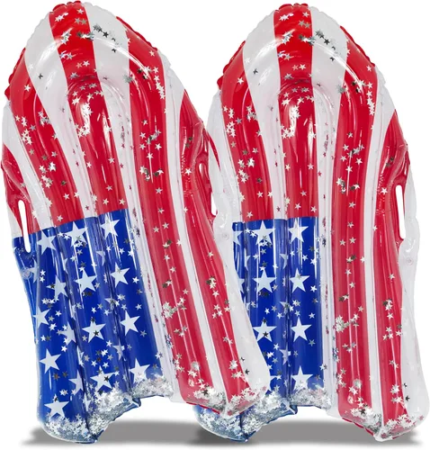 Miniatura 15 de POZA Flotador inflable de piscina de Estados Unidos – Lujosa tumbona divertida llena de confeti de estrellas plateadas brillantes, diseño de bandera