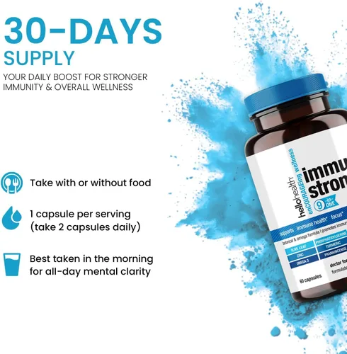 Miniatura 3 de HELLO HEALTH Immunostrong - Vitaminas de apoyo inmunológico diario 9 en 1 con refuerzo inmunológico, orégano, antioxidante calmante de hoja