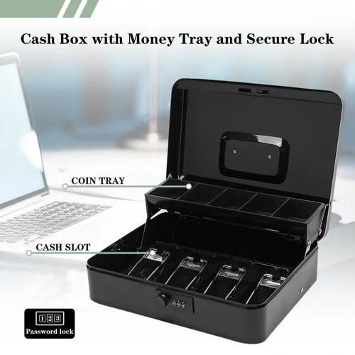 Miniatura 3 de Caja de efectivo con cerradura de combinación, caja de dinero de metal con bandeja de dinero, caja de bloqueo de efectivo para venta de garaje