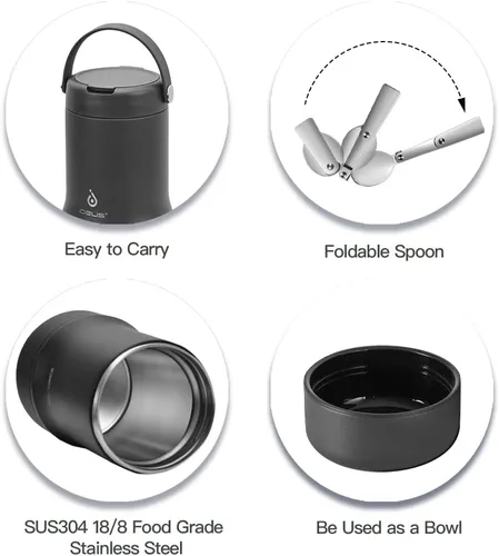 Miniatura 3 de Ideus Termo de sopa con cuchara plegable y cuenco de 20 onzas, lonchera Bento todo en uno aislada de acero inoxidable a prueba de fugas, contenedor