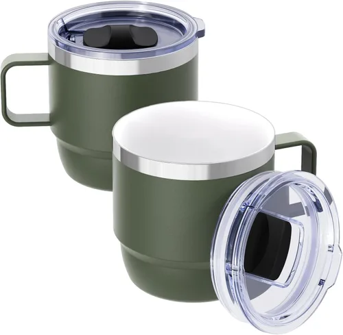 Miniatura 11 de Taza de café pequeña de 8 onzas con tapa deslizante magnética y asa, acero inoxidable 18/8 con forro de cerámica, doble pared aislada al vacío