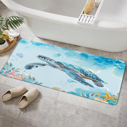 Miniatura 6 de Alfombra de baño de tortugas marinas, alfombra de baño antideslizante con concha marina subacuática, accesorios de baño, tapete de ducha de animales