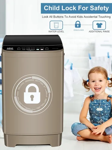 Miniatura 5 de Lavadora completamente automática de 17.7 libras, pequeña, compacta, portátil, programa de 10 lavados y 8 niveles de agua, lavadora compacta