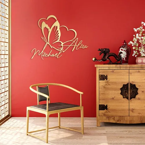 Miniatura 5 de Mariposa y corazones, arte de pared de metal personalizado, decoración moderna del hogar, decoración de pared de metal, regalo de inauguración