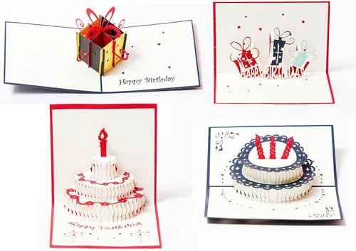 Tarjetas de felicitación 3D Pop Up Happy Birthday Gift para niños. Juego de 4 paquetes surtidos (paquete de 4, surtido)