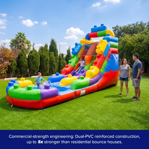 Miniatura 5 de HeroKiddo Tobogán acuático inflable de 16 pies de alto con piscina y soplador acoplables, PVC de grado comercial de 26 pies de largo, tobogán húmedo