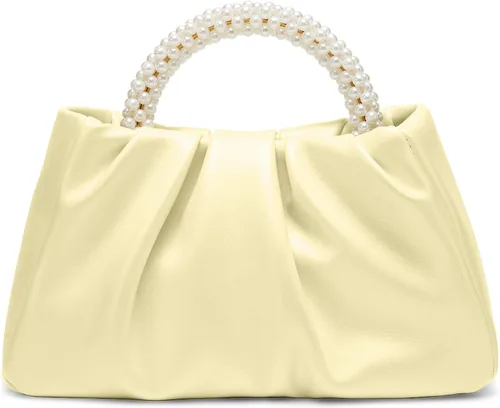 Miniatura 9 de Beatfull Bolso de noche para mujer, bolso de mano pequeño con perlas de cuero suave, bolso fruncido para boda, novia, fiesta, baile de graduación