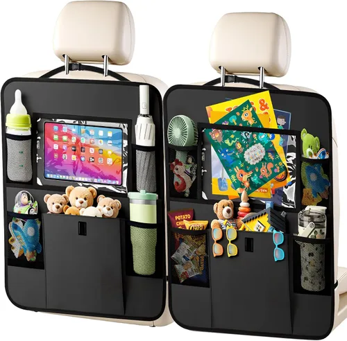 Miniatura 9 de Organizador para el asiento trasero del coche con soporte para tableta, 6 bolsillos de almacenamiento, protectores de respaldo de asiento