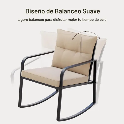 Miniatura 6 de Gizoon, Juego de 3 piezas de sillas mecedoras estilo bistró, muebles de patio de acero negro, juego de sillas para el porche con mesa de café