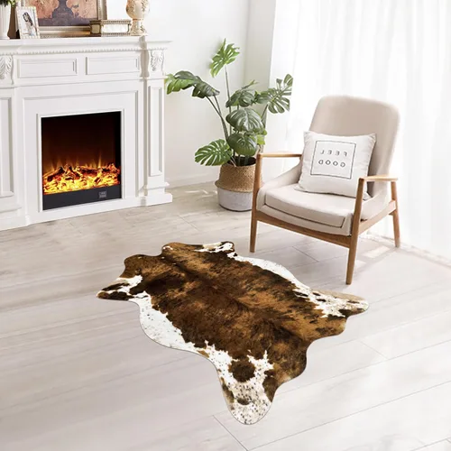 Miniatura 13 de Bonita alfombra con estampado de vaca, pequeña de piel sintética de vaca en blanco y negro, alfombra con estampado animal para mesa, dormitorio