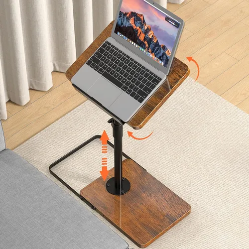 Mesa de TV para sofá, altura ajustable/giro de 360°/diseño de panel abatible de 180°, mesa auxiliar lateral en forma de C, mesa lateral para brazo