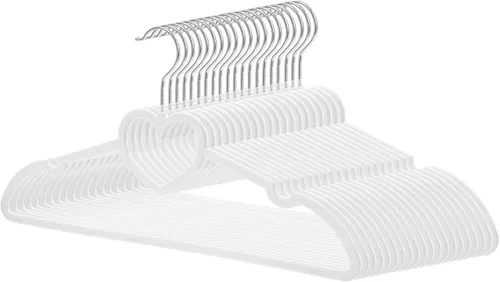 Miniatura 20 de Paquete de 50 perchas de terciopelo blanco, perchas antideslizantes de 16 pulgadas para adultos, colgador de ropa delgado con gancho giratorio