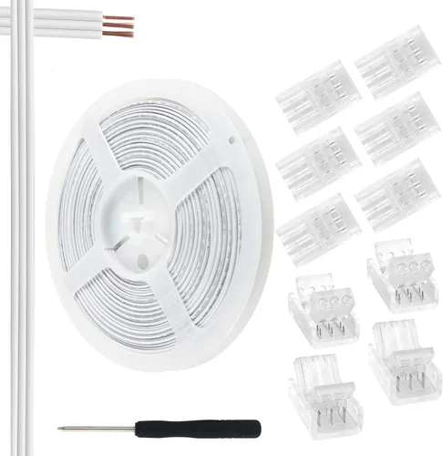 RGBZONE Kit de conector LED de 3 pines de 0.394 in con cable de extensión de 3 pines de 32.8 pies y 10 piezas de tira LED de 3 pines para conectores