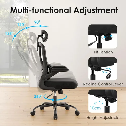 Miniatura 5 de Farini Silla de oficina ergonómica, silla de escritorio con reposacabezas y soporte lumbar, silla giratoria de oficina en casa con reposacabezas