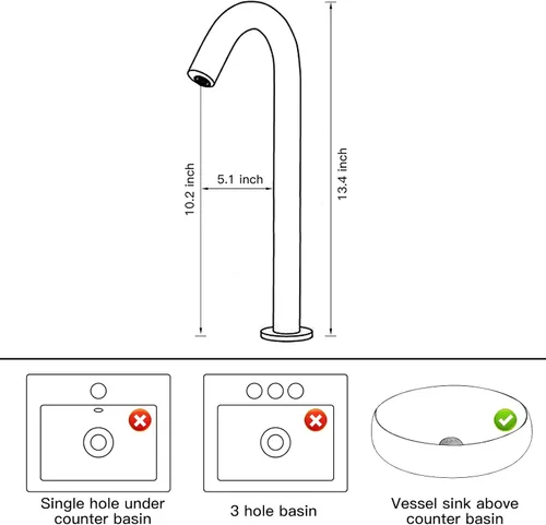 Miniatura 4 de Grifo de recipiente con sensor automático sin contacto, grifo de baño de cocina negro, sensor infrarrojo de movimiento eléctrico sin contacto