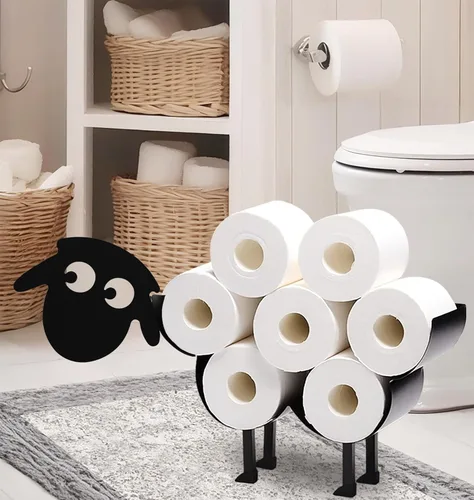 Miniatura 10 de Teaeeno Soporte de papel higiénico de vaca negra, soportes de papel de almacenamiento de FunnyAnimals para baño, decoración de animales de metal