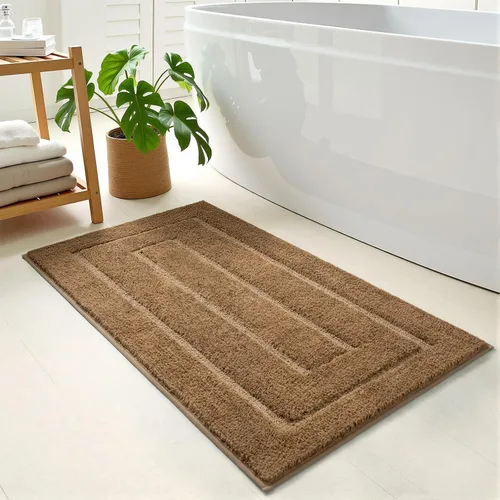 Miniatura 32 de HOMORE Alfombra de baño negra de 24 x 17 pulgadas, suave y absorbente, alfombra de baño pequeña, alfombra de baño lavable antideslizante para bañera