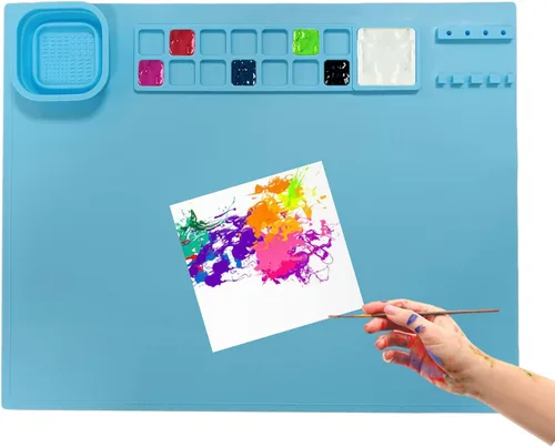 Tapete de silicona para manualidades, tapete de pintura de silicona, tapete de arte de silicona con portavasos y soportes para pinceles, tapetes de