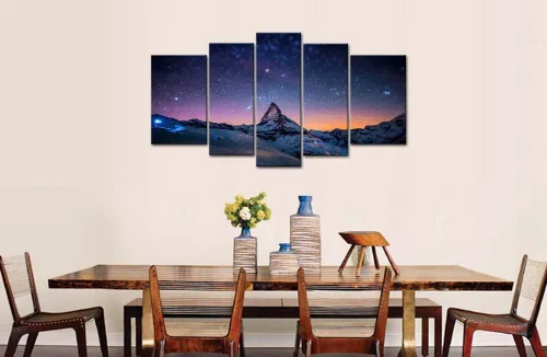 Miniatura 2 de Lienzo So Crazy Art®, pintura de cielo nocturno estrellado sobre las montañas, color de aspecto fresco, 5 piezas, decoración par pared, impresiones