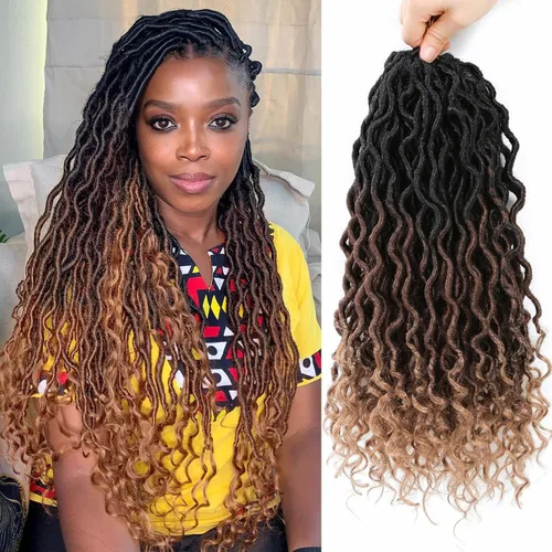 Miniatura 55 de Trenzas postizas Goddess, 6 paquetes de 18 pulgadas, cabello lacio, trenzado con ganchillo, para mujeres negras, trenzas postizas ombre con puntas