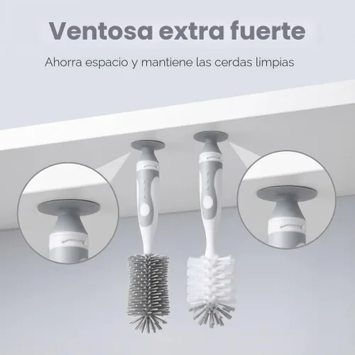 Miniatura 7 de Ariseno Juego de limpiador de biberones 5 en 1, incluye cepillo de nailon y silicona para botellas, tapa, cepillo para popote y pezón, sin BPA (gris)