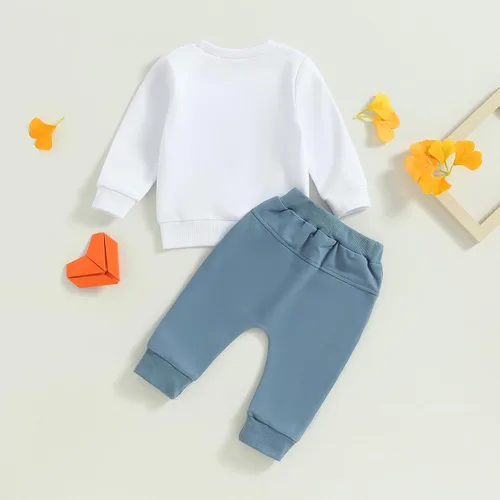 Miniatura 7 de FOCUSNORM Conjunto de sudadera con letras y pantalones deportivos para bebé recién nacido, para otoño e invierno