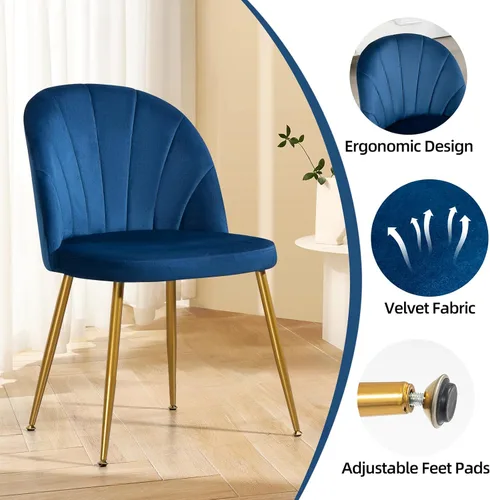 Miniatura 4 de Juego de 2 sillas de comedor de terciopelo, sillas de comedor modernas tapizadas de mediados de siglo, sillas decorativas sin brazos con patas