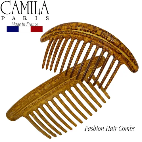 Miniatura 5 de Camila Paris CP3329 Peines laterales franceses para el cabello, peines entrelazados de color ámbar, peines de pelo con giro francés, pinzas