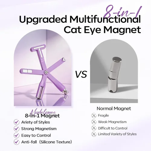 Miniatura 8 de Modelones Imán de esmalte de uñas de gel de ojo de gato, herramienta magnética 8 en 1 para uñas de gel, varita magnética fuerte para arte de uñas