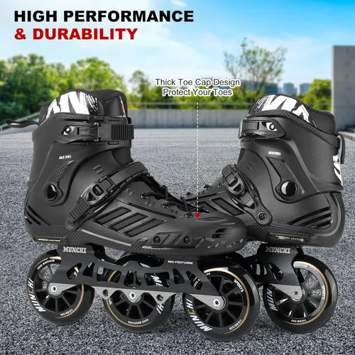 Miniatura 5 de Patines de velocidad en línea de 3 ruedas para Unisex,4.331 in Patines de ruedas Cuchillas Negro