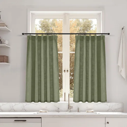 Miniatura 94 de Juego de 2 paneles de cortinas de ventana de cocina beige de 24 pulgadas de largo, con textura de lino, plisadas, filtrantes de luz, semi pequeñas